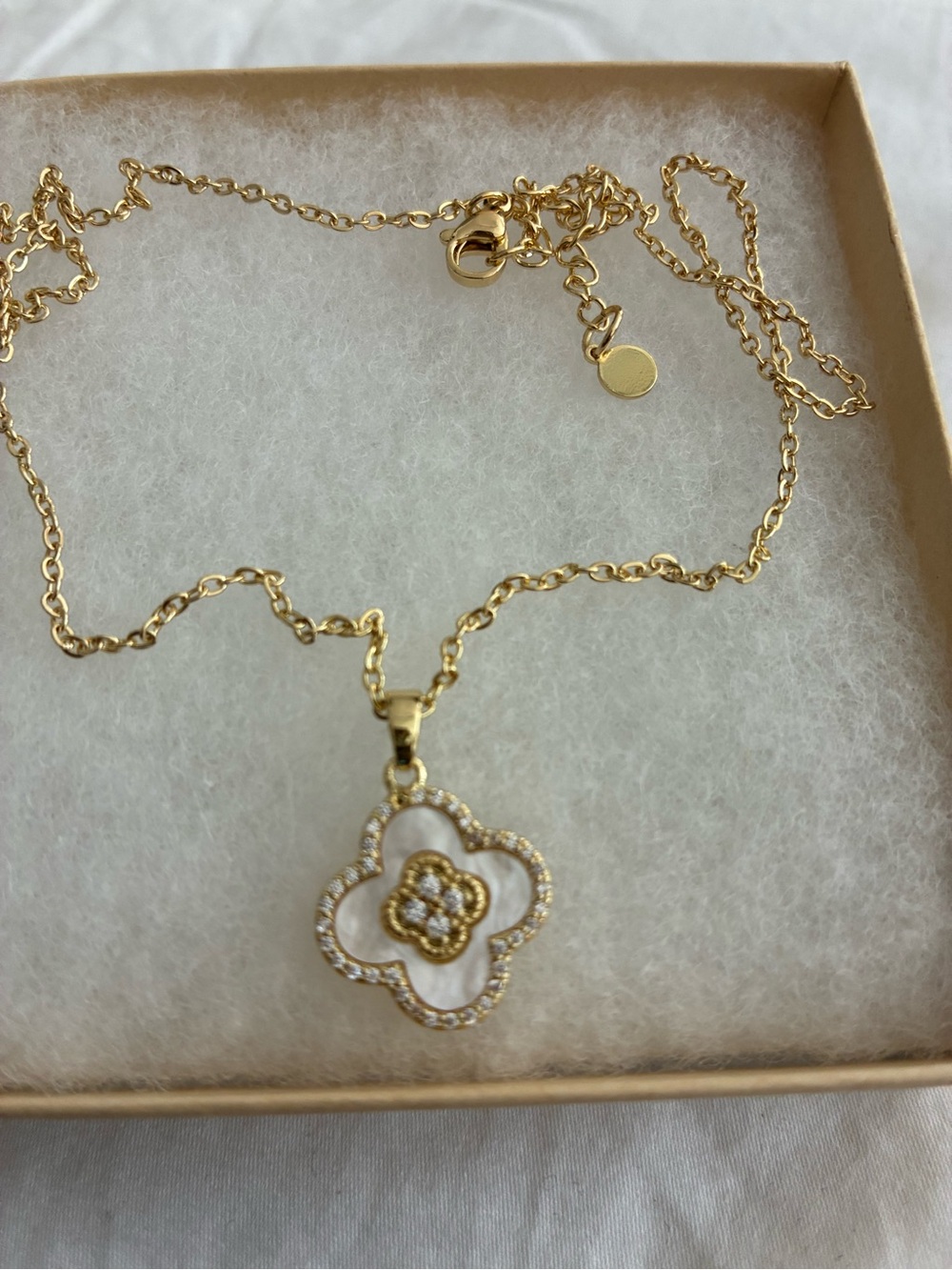 Natasha Denona Gold Clover Pendant Necklace with White Inlay